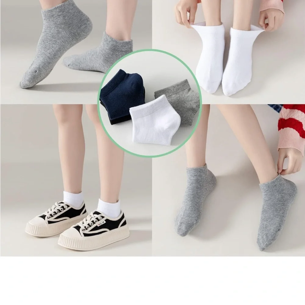Boys/Girls Low Cut Cotton Socks Kids Ankle Socks - Black, Gray, and White
